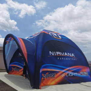 a blue inflatable event dome