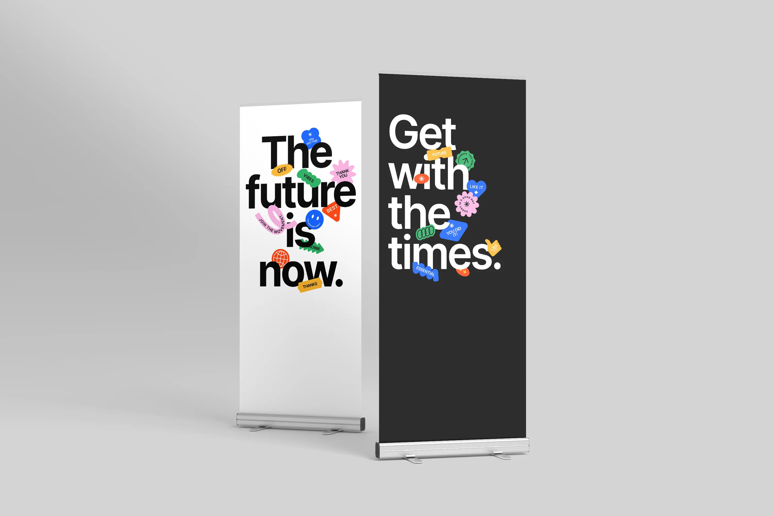 Roller banners and exhibition backdrop in matching branding