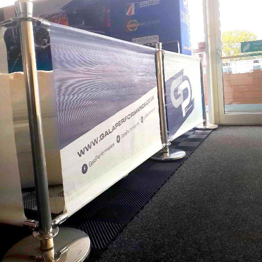 Branded motorsport marquee with printed canopy and walls