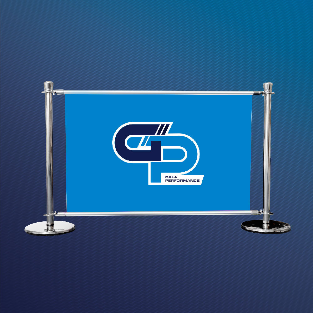 Branded café barriers marking out a pavement seating area