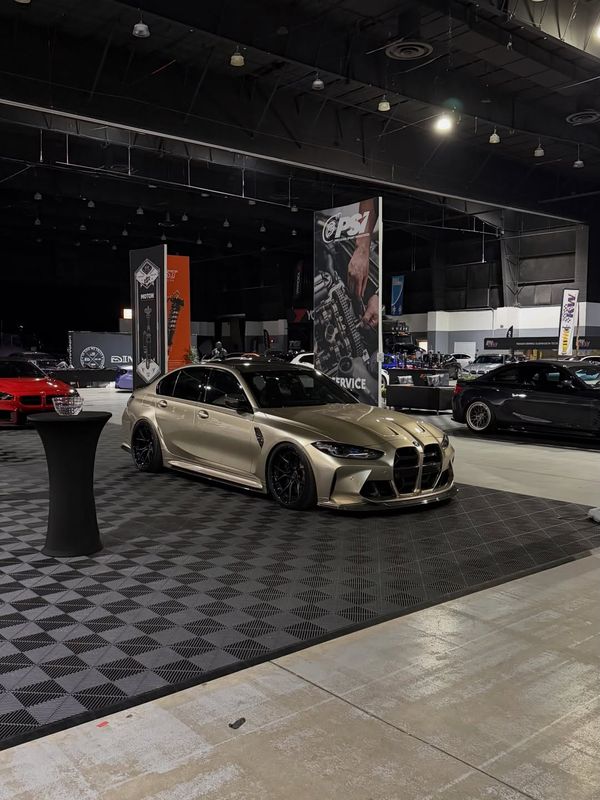 Car exhibition laid with Swisstrax Ribtrax