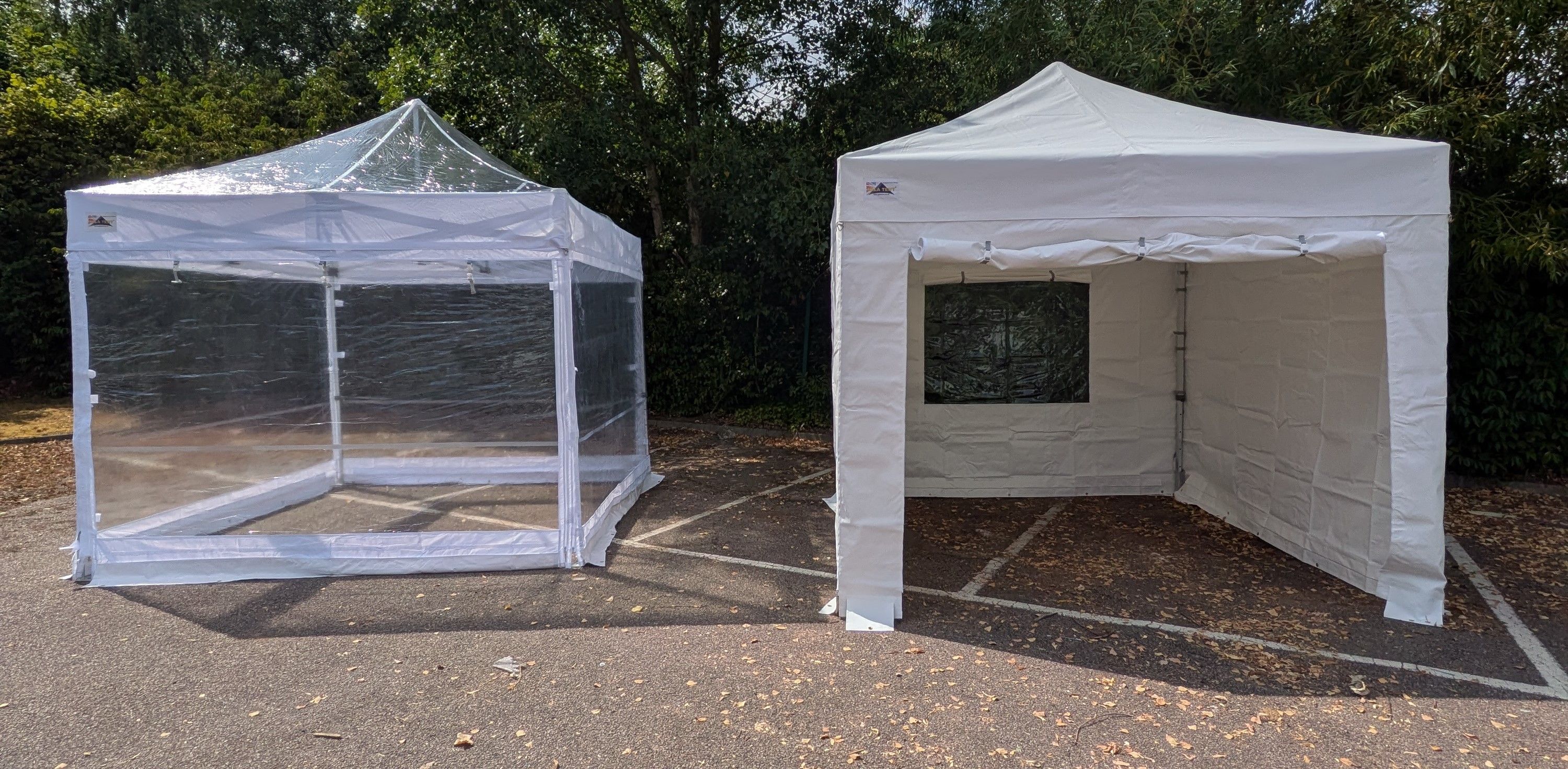 clear gazebo next to gazebo with pvc covers