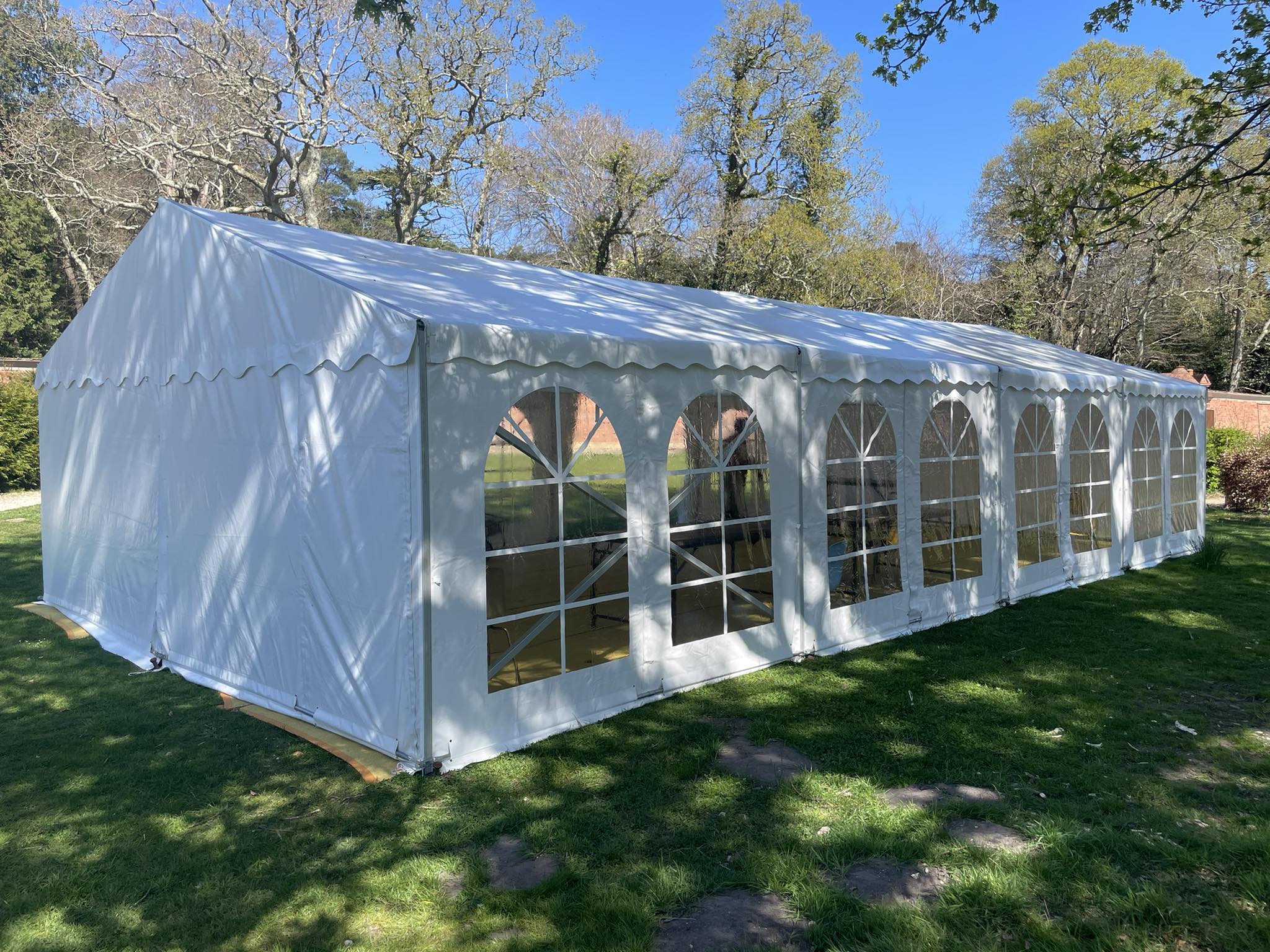 Fusion modular marquee lit up for an evening event