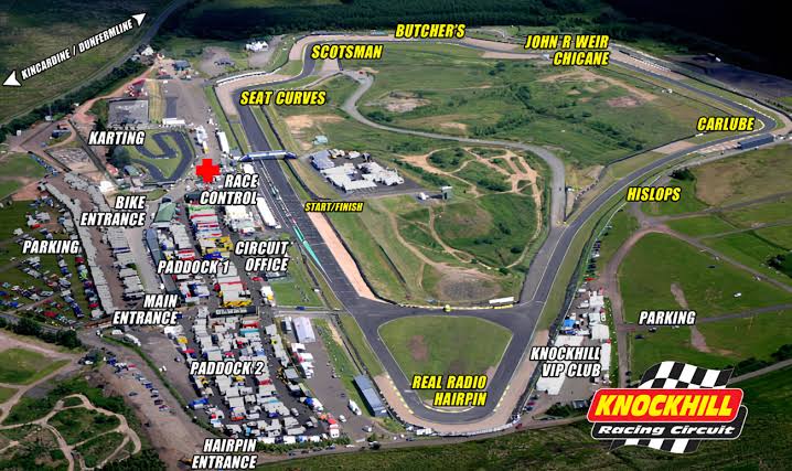 Knockhill Circuit map showing the layout and corner names