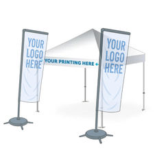 Printed gazebo package with front section branding and two 3m single-sided flags