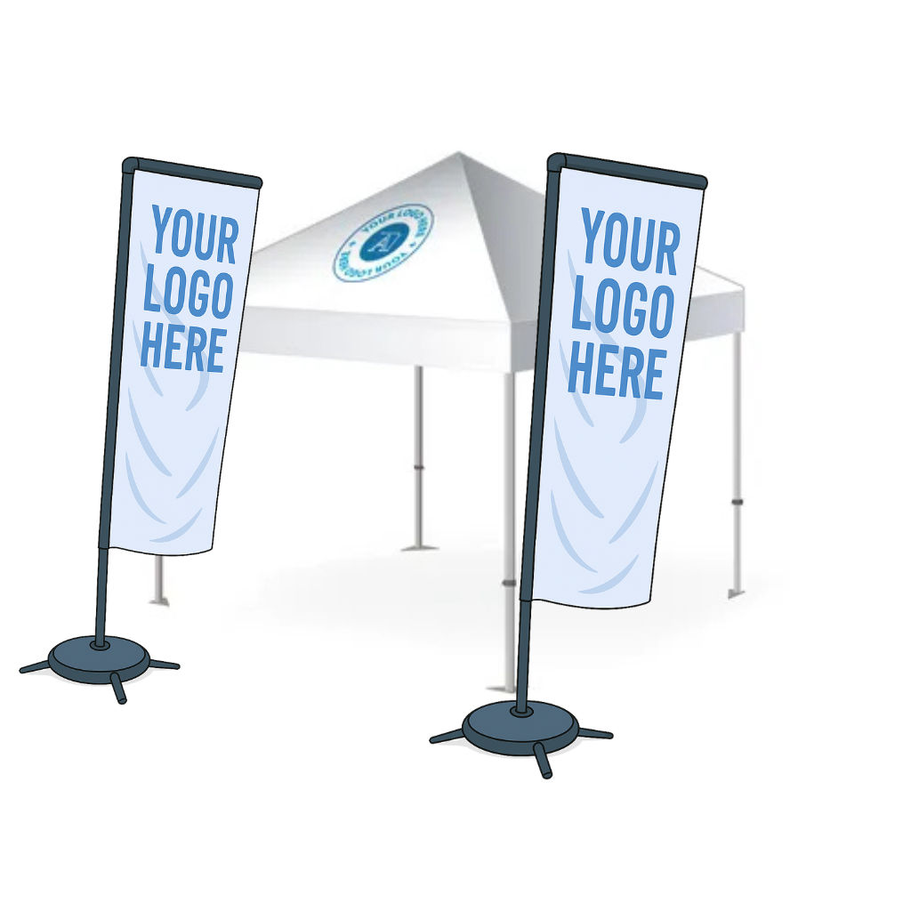 Printed gazebo package with logo on the canopy and two 3m double-sided flags