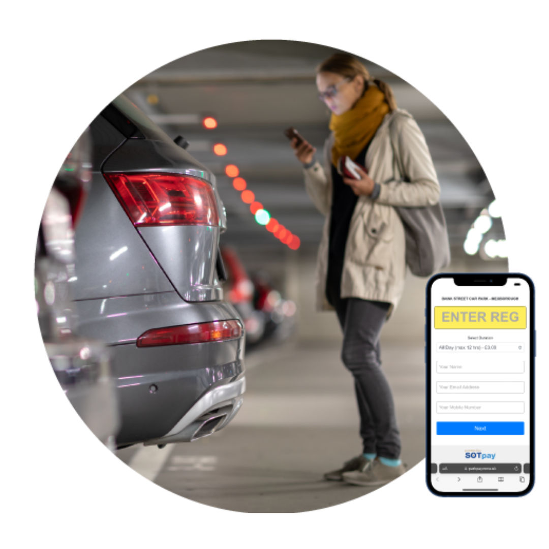 Private car park with QR code parking payment signage