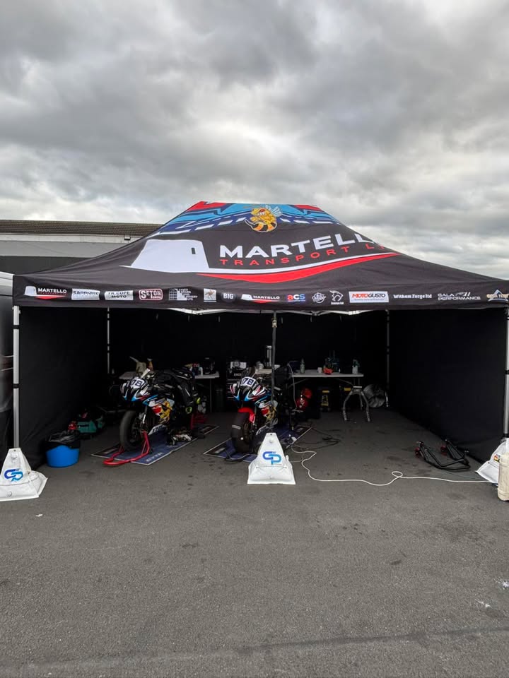 Superbike branded motorcycle tent
