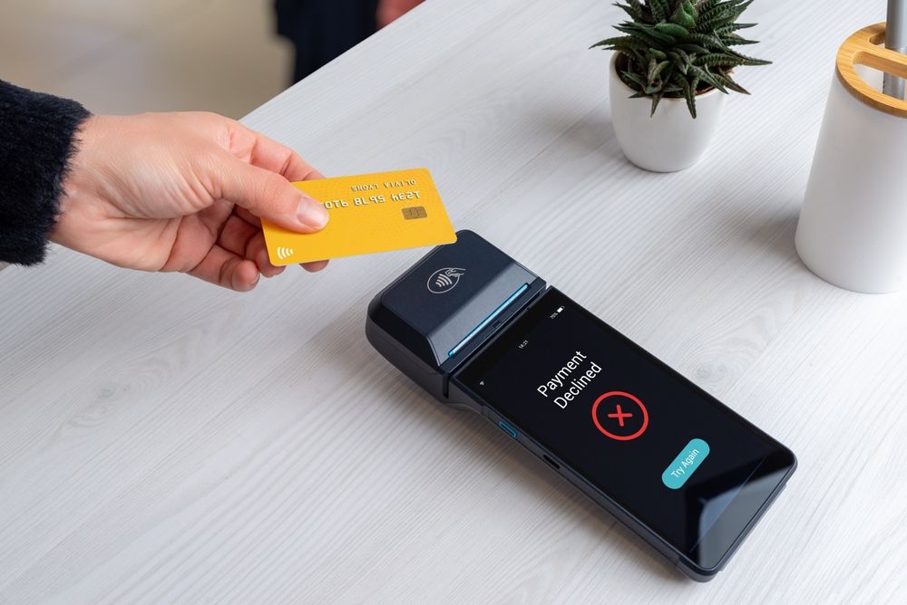 Card payment on a terminal showing a declined transaction