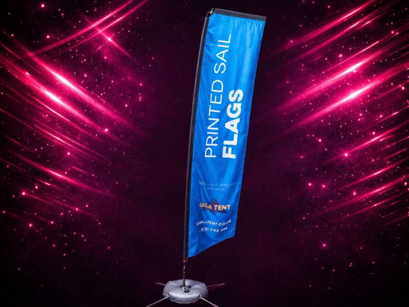 printed sail flag on black background with hot pink flashes
