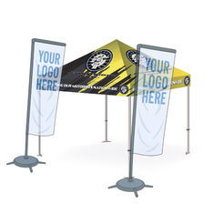 Full colour dye-sublimation printed gazebo with two 3m single-sided flags