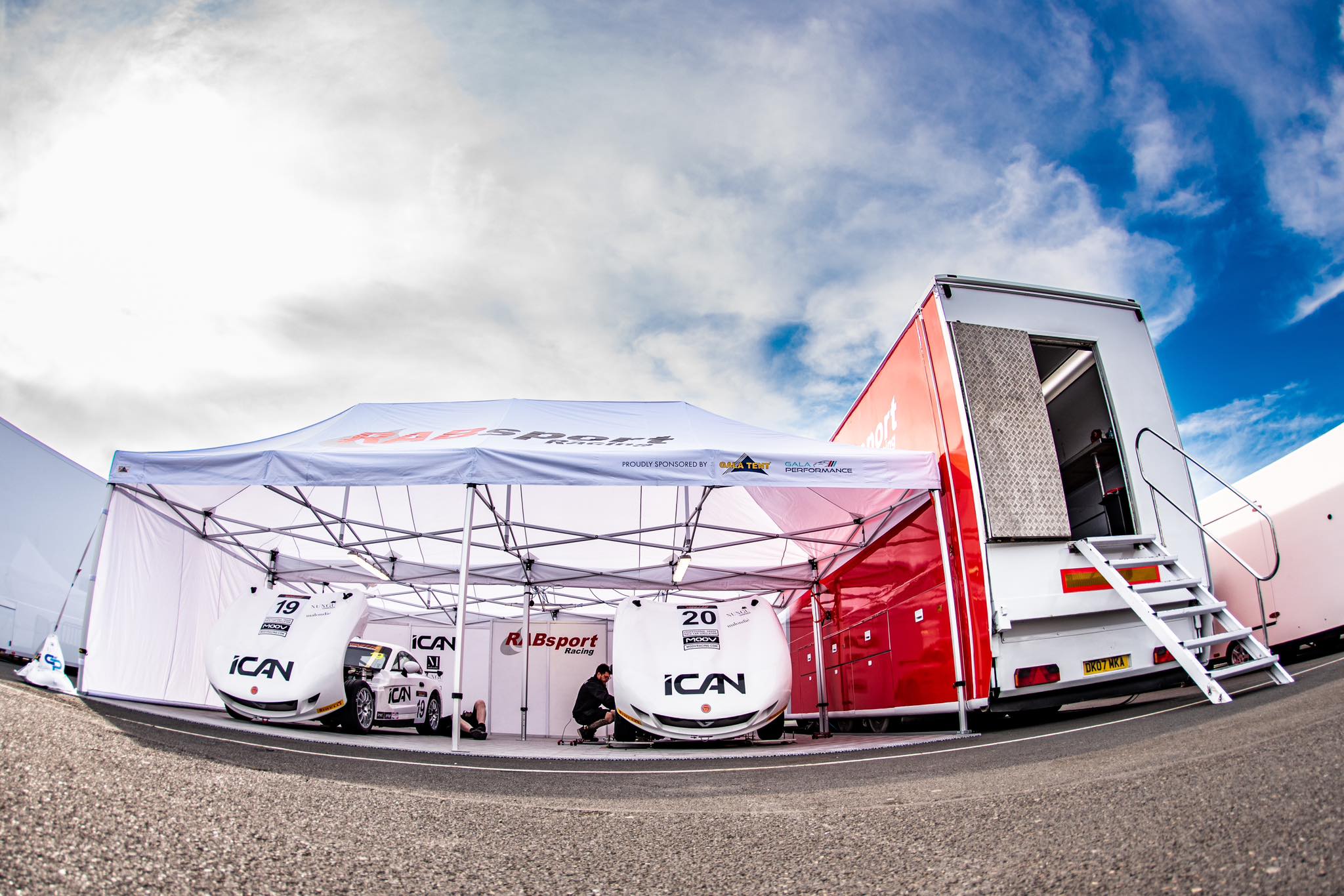 The Gala Performance motorsport range set up in the paddock