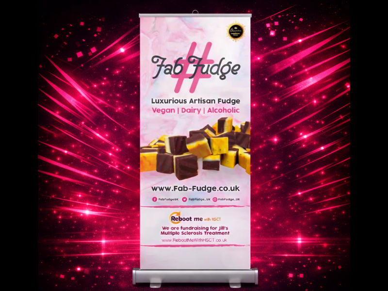 roller banner on black background with hot pink flashes