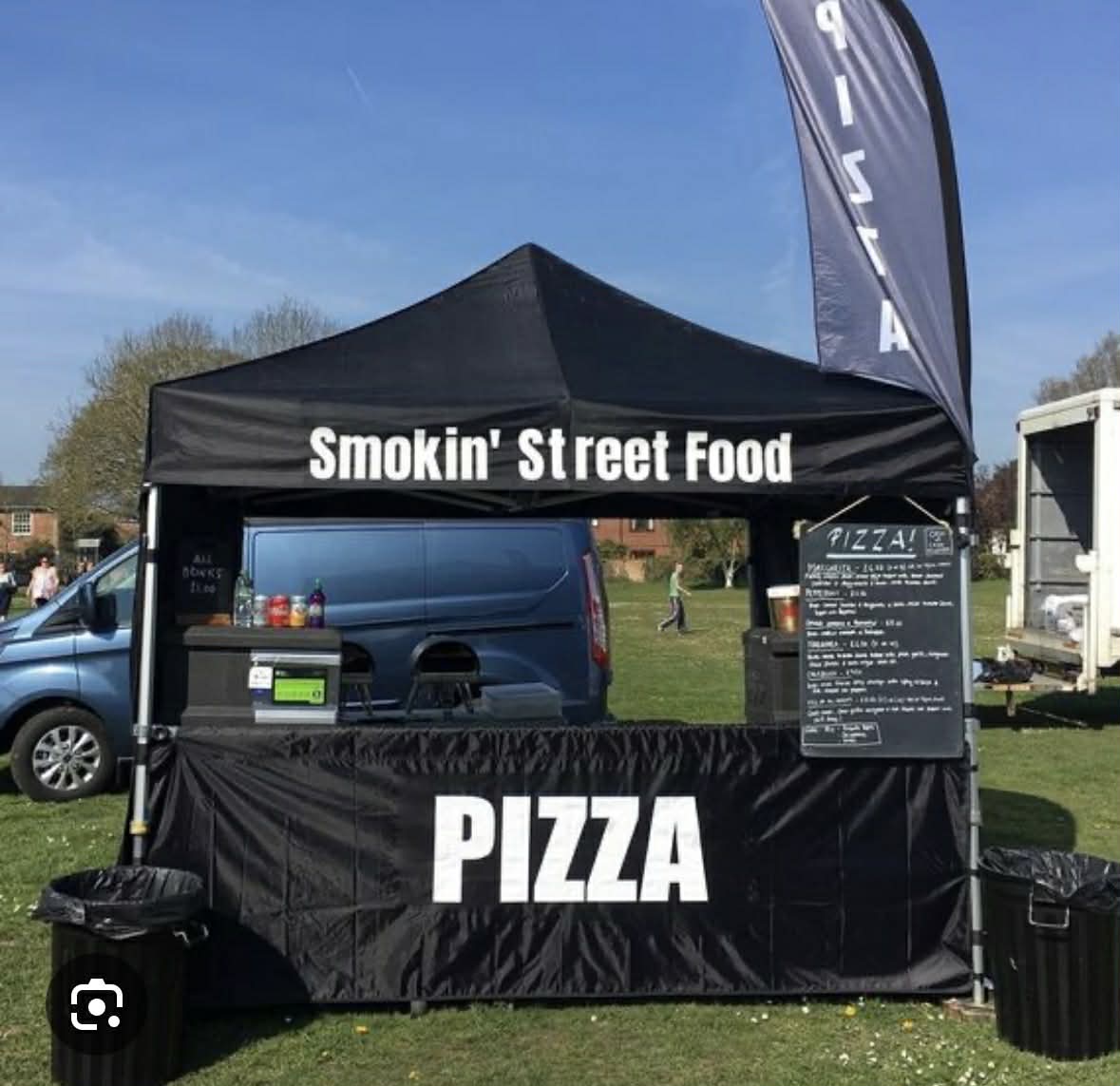 branded street food gazebo sells pizza