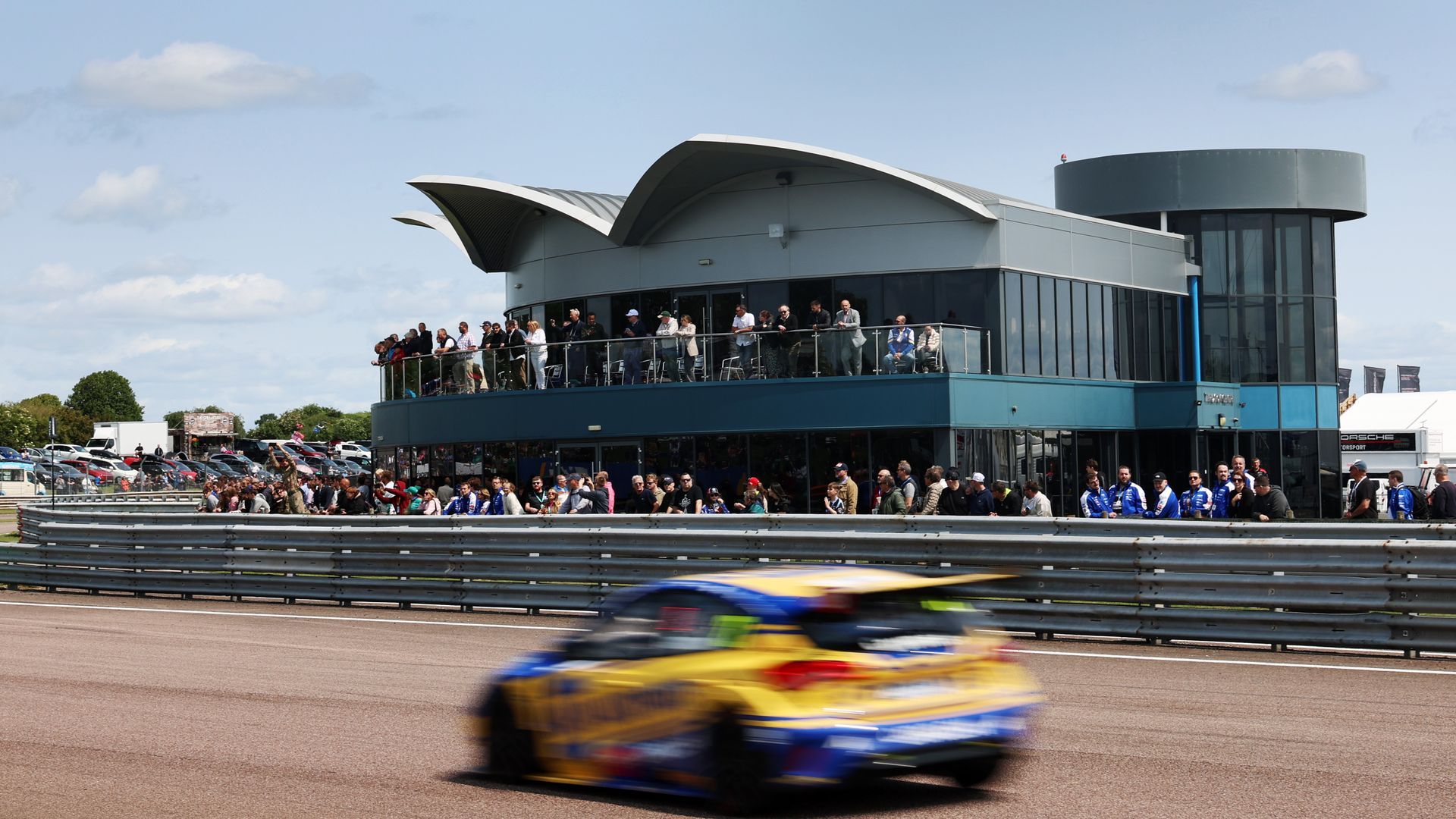 Race car at high speed at Thruxton Circuit